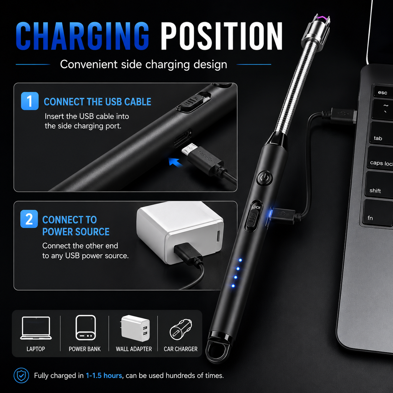 Plasma Electric Lighter – USB Rechargeable Flameless Windproof Arc Lighter | 360° Flexible Neck