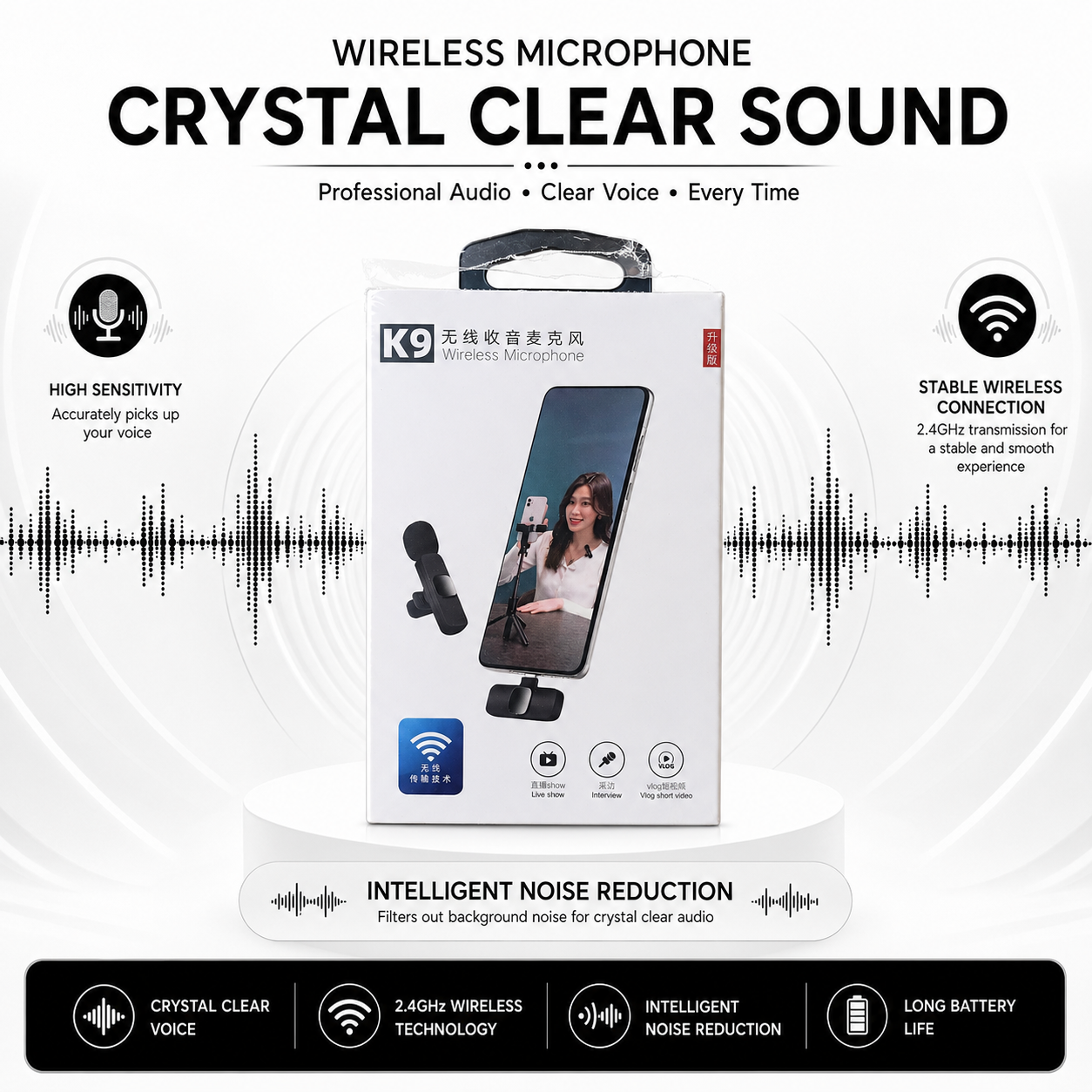 K9 Collar Wireless Microphone – iPhone & Type-C Supported | Crystal Clear Audio | Plug & Play | Noise Reduction