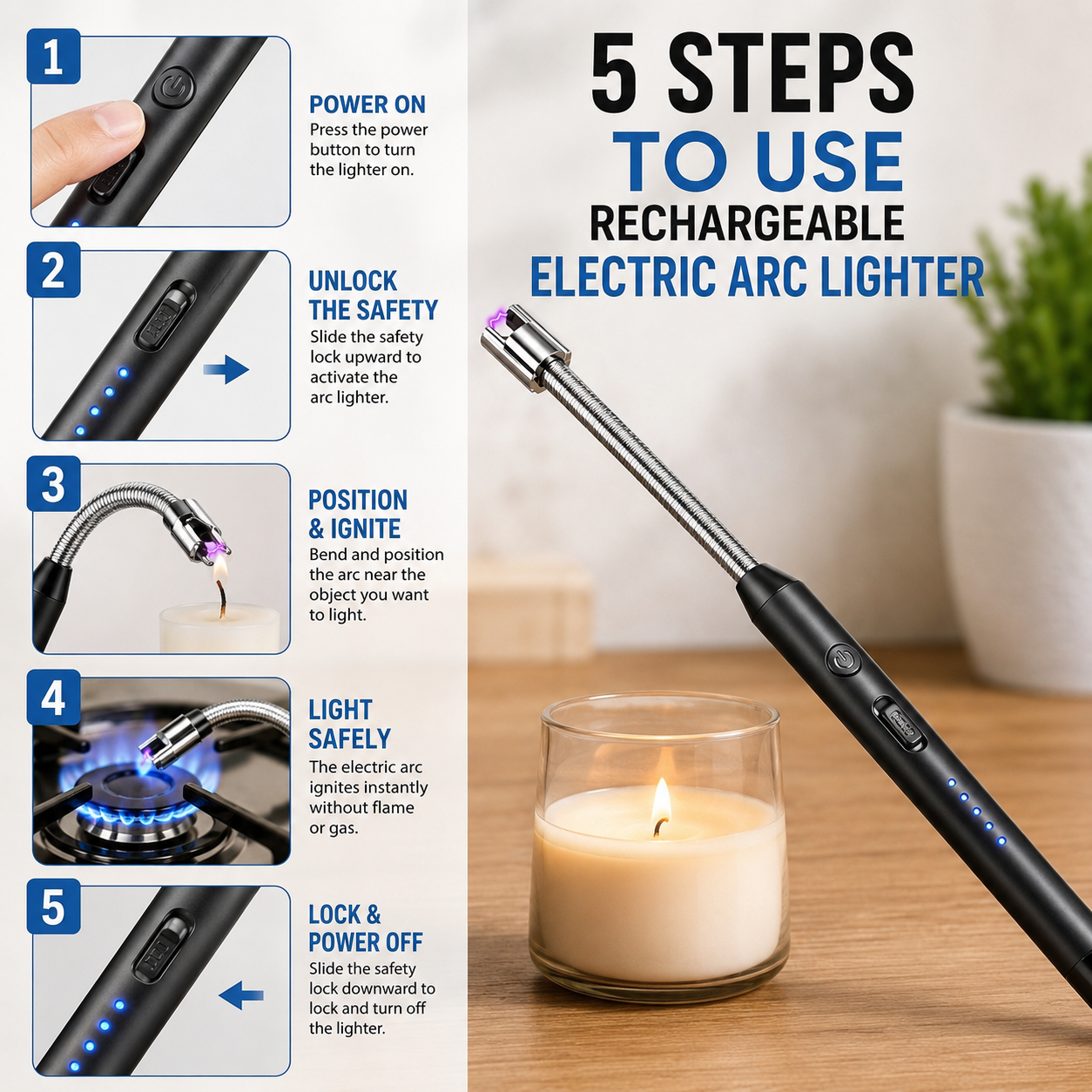Plasma Electric Lighter – USB Rechargeable Flameless Windproof Arc Lighter | 360° Flexible Neck