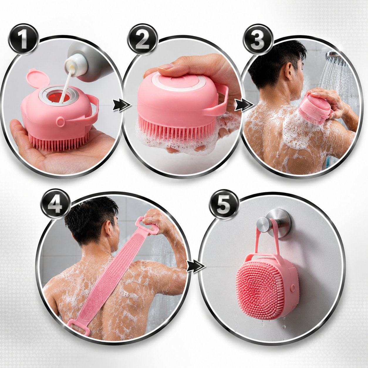 Premium Silicone Bath Scrubber Combo – Deep Cleansing & Body Massage Set