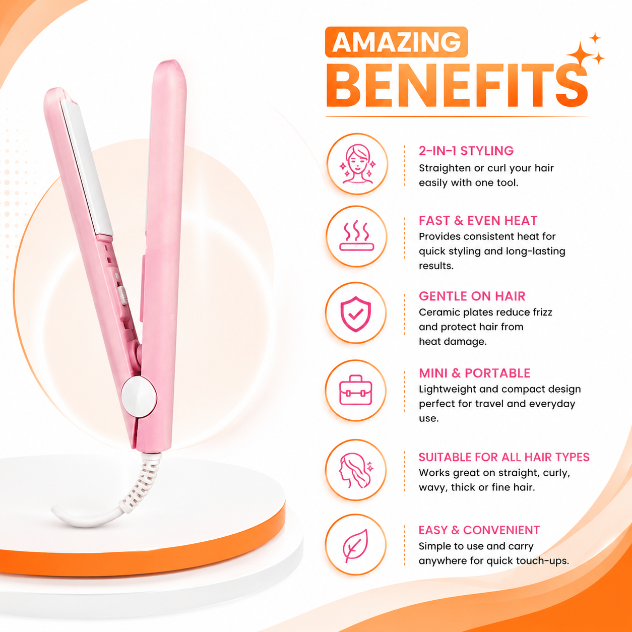 2-in-1 Mini Hair Straightener & Curler – Portable Ceramic Hair Styling Tool