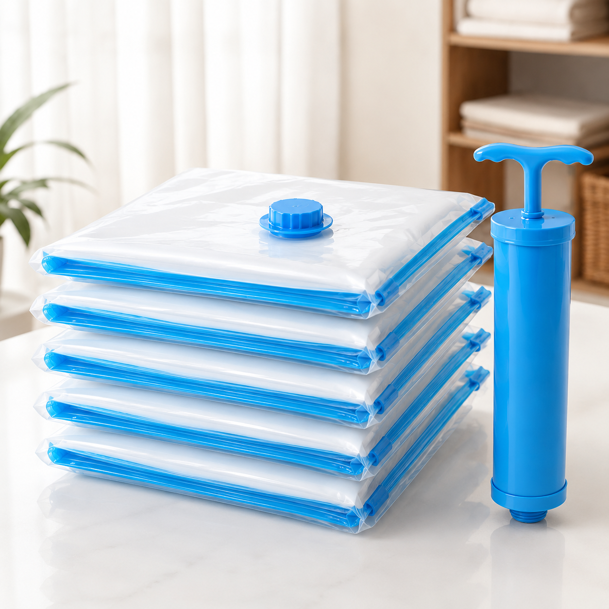 Vacuum Storage Bags Set (5 Pack) with Hand Pump | Space Saver Compression Bags for Clothes, Bedding & Travel
