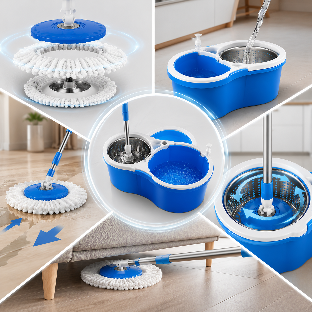Easy Spin Magical Mop Set with Steel Bucket | 360° Rotating Microfiber Floor Cleaning System
