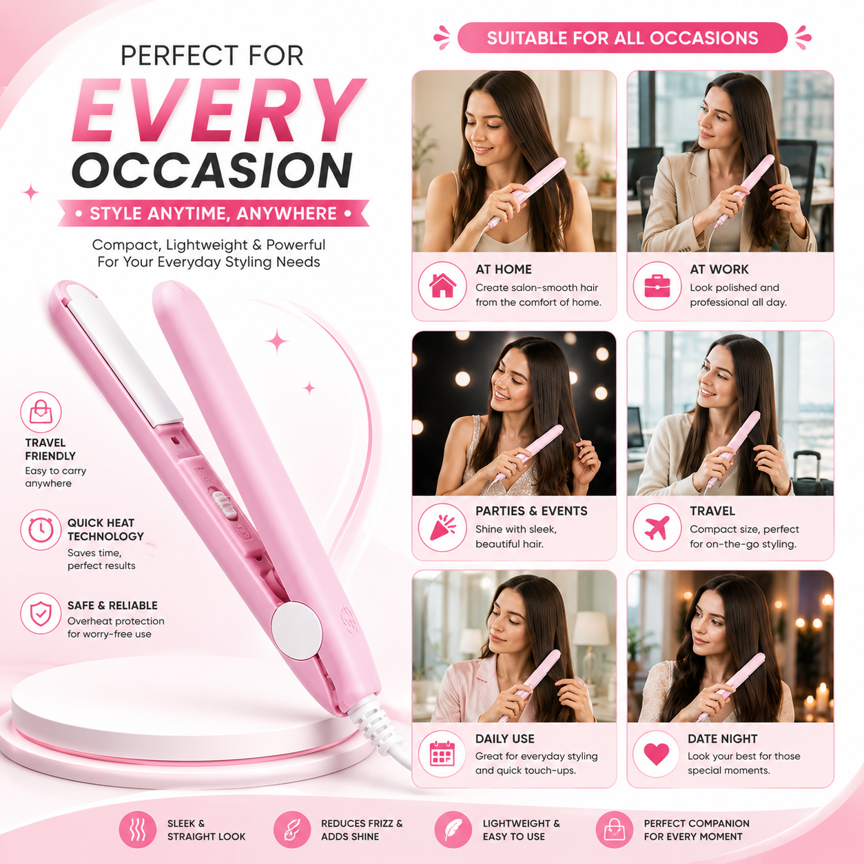 2-in-1 Mini Hair Straightener & Curler – Portable Ceramic Hair Styling Tool