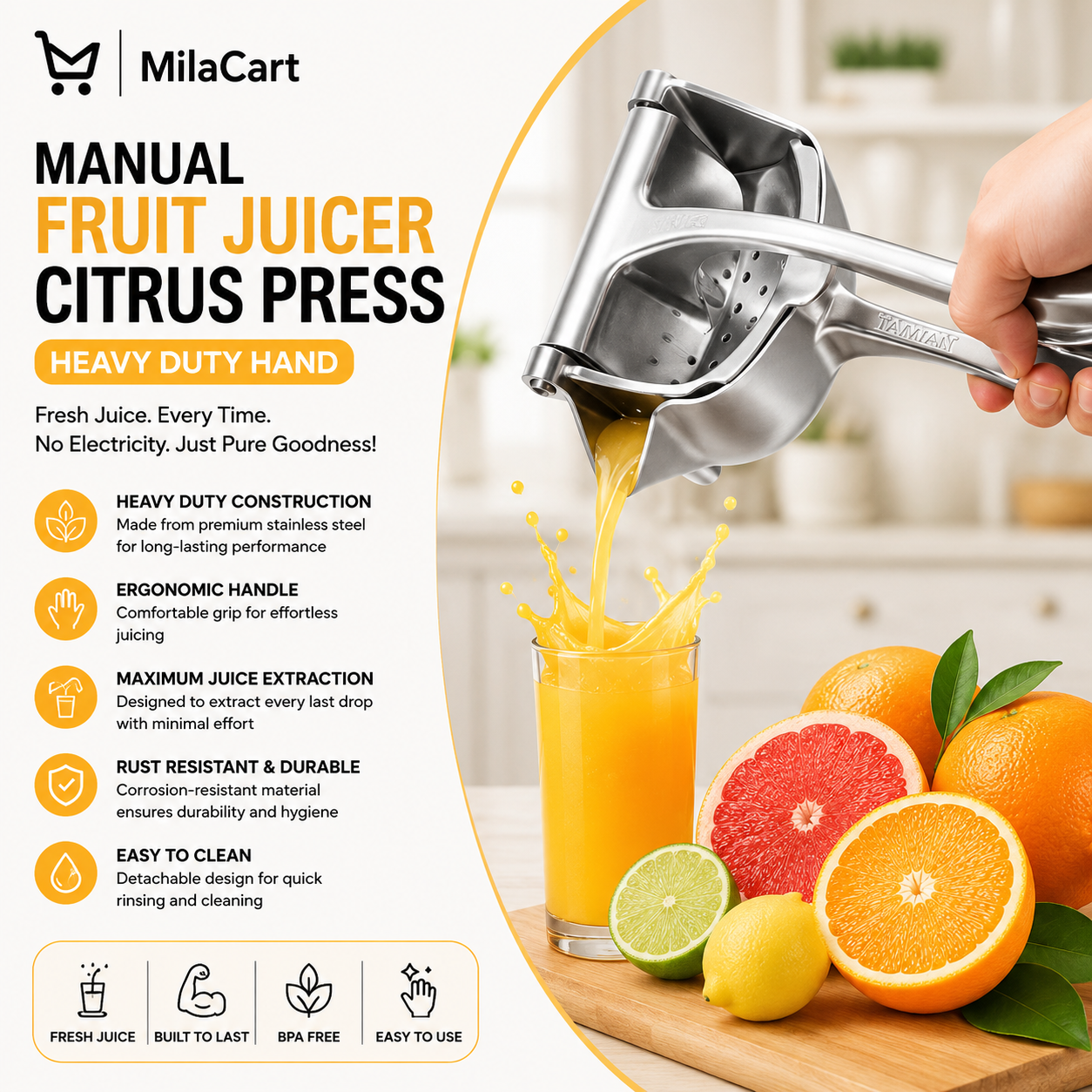 Manual Fruit Juicer Citrus Press Heavy Duty Hand
