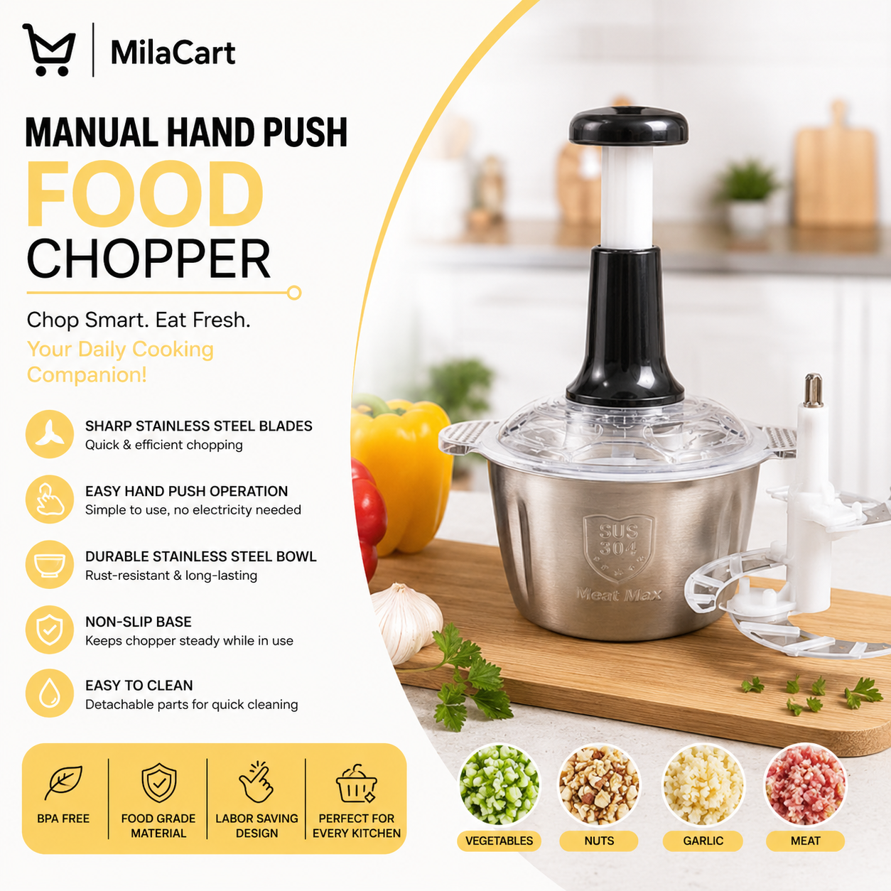 Manual Hand Push Food Chopper