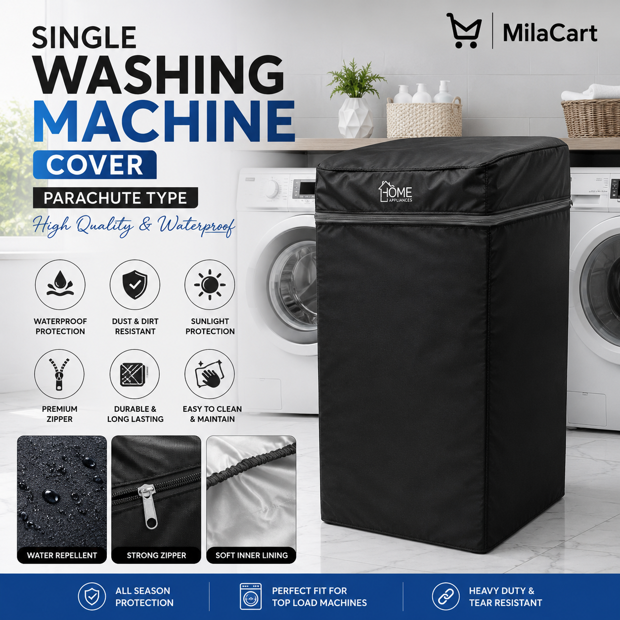 Premium Waterproof Washing Machine Cover | High-Quality Parachute Fabric | Dust & Scratch Protection